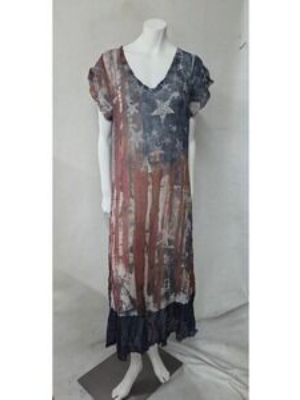 Cal Style USA Patriotic American Flag Midi Dress Rhinestone Stars Medium